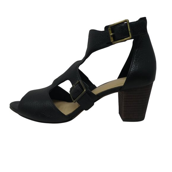 Clarks Deloria Kay Black Leather Open Toe Ankle Strap Heeled Sandals - Picture 4 of 13